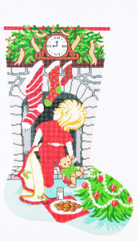 XS7080SKU Lee's Needle Arts Stocking Where Is Santa - Little Boy Hand-painted canvas - 13 Mesh 13in.x23in.