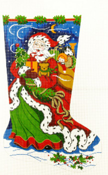 XS7129SKU Lee's Needle Arts Stocking Windblown Santa Hand-painted canvas - 13 Mesh 13in.x23in.