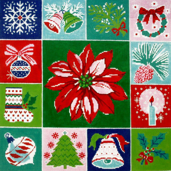 P1232 Lee's Needle Arts Holiday Pillow Hand-painted canvas - 13 Mesh 14in. x 14in.