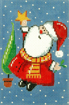 WH1316SKU Lee's Needle Arts Santa Putting Star on Tree Hand-painted canvas 3in. x 4.5in.