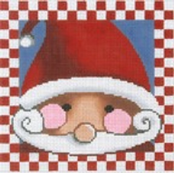 WH1347SKU Lee's Needle Arts Santa, Rosy Cheeks, Red & White Checker Border, 5x5, 18M