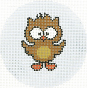 BJ176 Lee's Needle Arts Baby Owl Hand-painted canvas - 18 Mesh 3in. Round