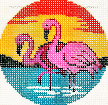 BJ143 Lee's Needle Arts  Flamingo Hand-painted canvas - 18 Mesh 3in. ROUND