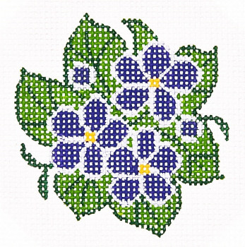 BJ152 Lee's Needle Arts  Violets Hand-painted canvas - 18 Mesh 3in. ROUND