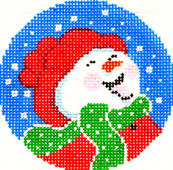 BJ96 Lee's Needle Arts Happy Snowman Hand-painted canvas - 18 Mesh 3in. ROUND