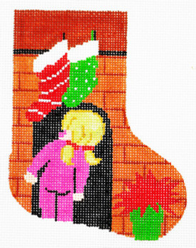 BX20 Lee's Needle Arts Stocking Where`s Santa Girl Hand-painted canvas - 18 Mesh 4in. X 5in.