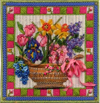 KWP09A Spring Flowers Basket 4.6 x 4.6 18 Mesh With Stitch Guide KELLY CLARK STUDIO, LLC
