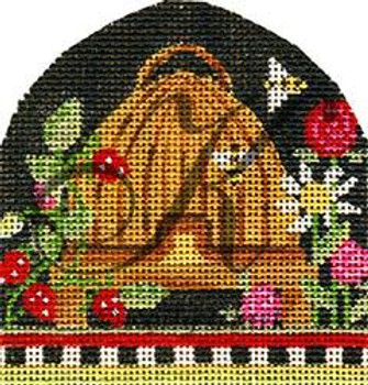 KCBEE01-18 Folk Art Bee Skep w/ Strawberries 3.25"w x3.5"h 18 Mesh With Stitch Guide KELLY CLARK STUDIO, LLC