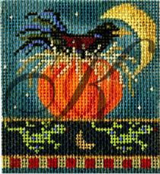 KCN9149 Pumpkin Crow 2.95"w x 3.125"h 18 Mesh With Stitch guide KELLY CLARK STUDIO, LLC