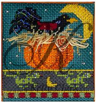 KCN9149 Pumpkin Crow 2.95"w x 3.125"h 18 Mesh With Stitch guide KELLY CLARK STUDIO, LLC