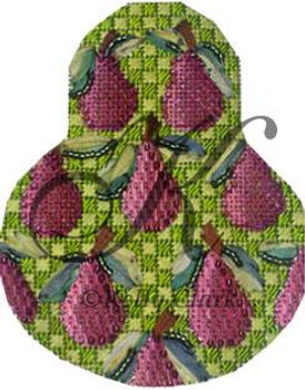 KCN1412 Pink Anjou on Granny Smith Green Pear  3.5"w x 4.5"h 18 Mesh With Stitch Guide KELLY CLARK STUDIO, LLC
