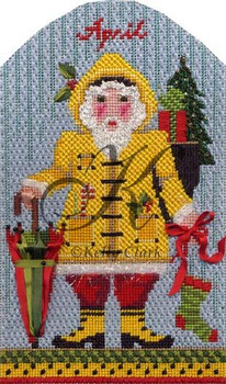 KLJ04 April Santa 4.33"w x 7.25"h 18 Mesh With Stitch Guide KELLY CLARK STUDIO, LLC