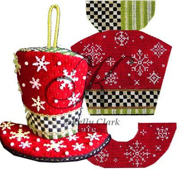 KCN845 Snowflakes & Red Velvet Hat 4"w x 4.5"h x 1"d 18 Mesh KELLY CLARK STUDIO, LLC