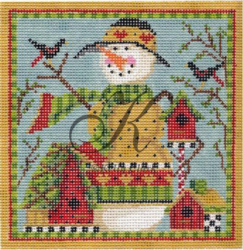 KCN198-18 Snowman with birdhouses 5"w x 5"h 18 Mesh KELLY CLARK STUDIO, LLC