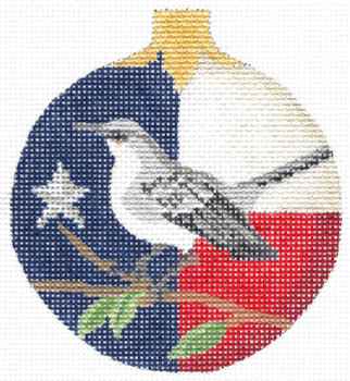KCNTX-10 Lone Star Mockingbird Round Ornament 3.5"Round 18 Mesh KELLY CLARK STUDIO, LLC