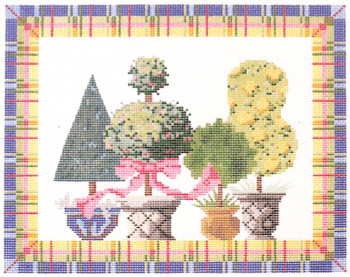 KCN90 Springtime Topiaries 10"w x 8"h 14 Mesh With Stitch Guide KELLY CLARK STUDIO, LLC