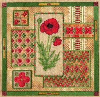 RED POPPY COLLAGE W/EMB Laura J Perin Designs Counted Canvas Pattern