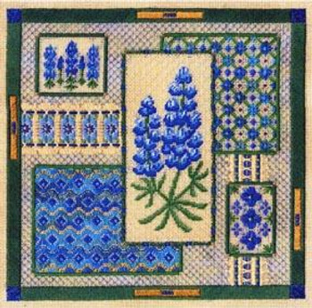 BLUEBONNET COLLAGE W/EMB Laura J Perin Designs Counted Canvas Pattern