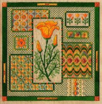 CALIFORNIA POPPY COLLAGE W/EMB  Laura J Perin Designs Counted Canvas Pattern