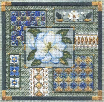 MAGNOLIA COLLAGE (CC) 164h x 162w - 18ct canvas  Includes: beads Laura J Perin Designs Counted Canvas Pattern
