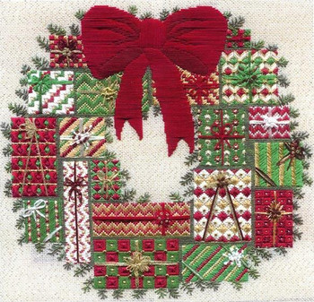 HOLIDAY WREATH (CC) 200 x 200 - 18ct canvas  includes: embellishments Laura J Perin Designs Counted Canvas Pattern