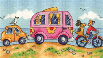 HCK1272A Heritage Crafts Kit Are We There Yet?  By the Sea by Karen Carter 7 3/4" x 4 1/2"; Aida; 14ct