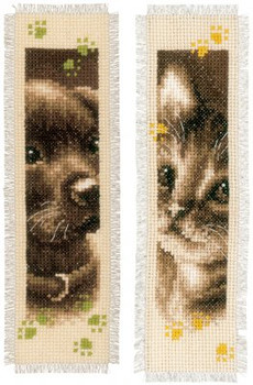 PNV155362 Vervaco Kit Cat & Dog Bookmarks (Set of 2) 2.4" x 8"; Ecru Aida ; 14ct 