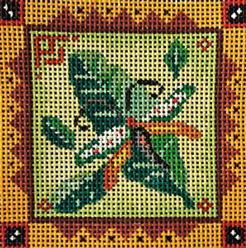 Coaster/Insert 40D Dragonfly & Leaves - 4x4 on 13 mesh MM Designs