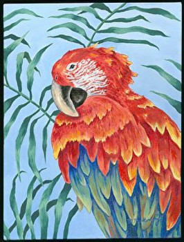 Pillow SM1 Scarlet Macaw & Ferns 11" x 14" 13 mesh MM Designs