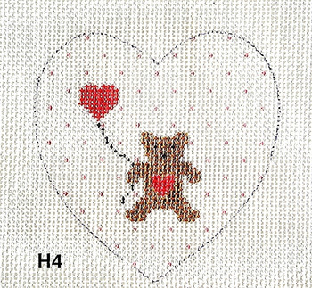 Heart H4 Teddy Bear Holding Heart-Shaped Ballon 4" x 4" 13 mesh MM Designs