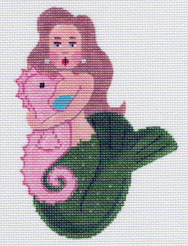 LL510V Labors Of Love Mini Mermaid with Seahorse 4x5.25 on 18 Mesh