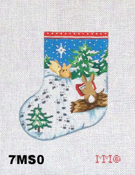 Stockings 4 1/2" x 5 1/2" 18 Mesh 7MSO Three Bunnies/ Fir Trees MM Designs