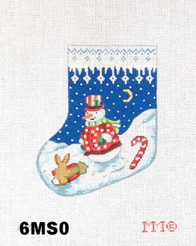 Stockings 4 1/2" x 5 1/2" 18 Mesh 6MSO Snowman, Bunny & Candy Cane/ Red Coat MM Designs