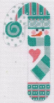 CH-18 Snowman with Green Scarf Candy Cane 2 ¼ x 4 ½ 18 Mesh CH Designs