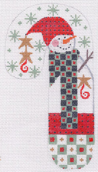CH-12 Snowman with Scarf Candy Cane 3 ½ x 6 ½ 18 Mesh CH Designs