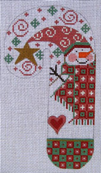 CH-10 Snowman Candy Cane 3 ½ x 6 ½ 18 Mesh Danji Designs CH Designs