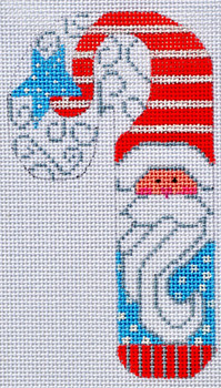 CH-98 Blue Star Santa Candy Cane 2 ¾ x 5 ¼ 18 Mesh Danji Designs CH Designs