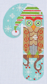 CH-59 Owl Candy Cane With stitch guide  2 ¾ x 5 ¼ 18 Mesh Danji Designs CH Designs