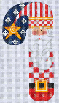 CH-57 Patriotic Santa Candy Cane With stitch guide 3 ½ x 6 ½ 18 Mesh Danji Designs CH Designs