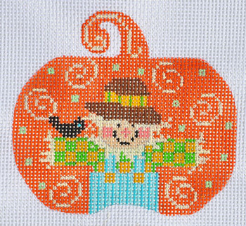 CH-139 Scarecrow Pumpkin With stitch guide 3 ½ x 3 ¼ 18 Mesh Danji Designs CH Designs