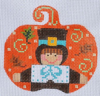 CH-141 Pilgrim Boy Pumpkin 3 ½ x 3 ¼ 18 Mesh Danji Designs CH Designs