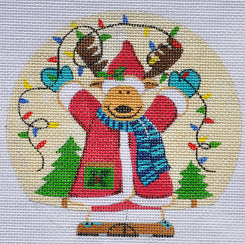 LK-61 Santa Moose Ornament 5” Round 18 Mesh Danji Designs LAURIE KORSGADEN