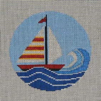 CB-07 Sailboat Ornament With Stitch Guide 4 inch circle 18 Mesh Danji CHRISTINE SAUNDERS