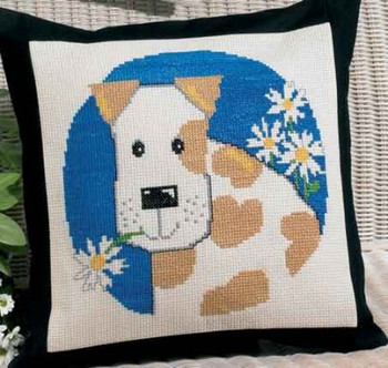 929180 Permin Dog w/flowers Pillow