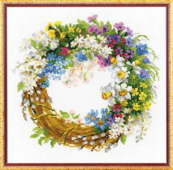 RL1536 Riolis Cross Stitch Kit Wreath with Bird Cherry