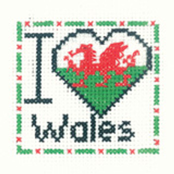 HCK1017A Heritage Crafts Kit I Love Wales - Mini Kit 2.5" x 2.5" ; Aida; 14ct 