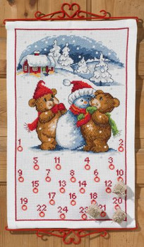 345224 Permin Cross Stitch Kit Teddy & Snowman Advent Calendar