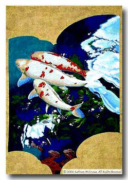 M-319 Three Carp Scroll (Center Panel) 24.5 x 36 13 Mesh Shorebird Studio