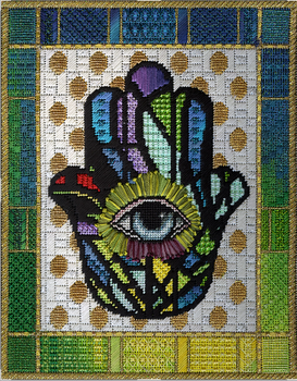 JUDAICAL 405a Jeweltone Hamsa 8 x 11 13 Mesh With Stitch Guide Lani Enterprises