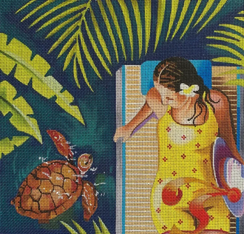 PE185 Woman watching turtle 9x9 18 Mesh Colors of Praise 